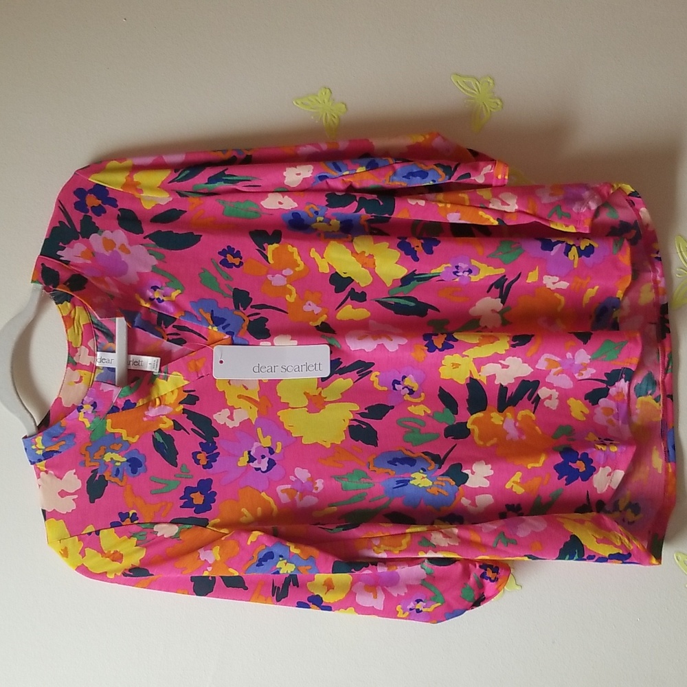 Women's Dear Scarlet Pink Floral 3/4  Sleeve Top S New